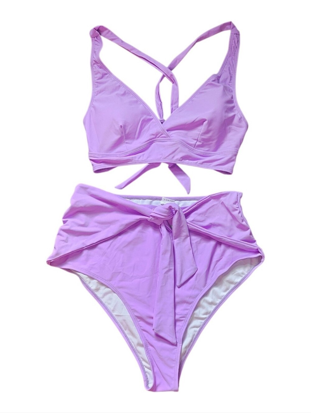 NWOT Women's Size 2XL Bikini Swimsuit High Waist Cross Strap Lace Up Back